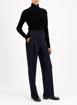 pleated trousers with elastic waist pinstripe