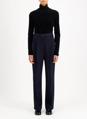 pleated trousers with elastic waist pinstripe