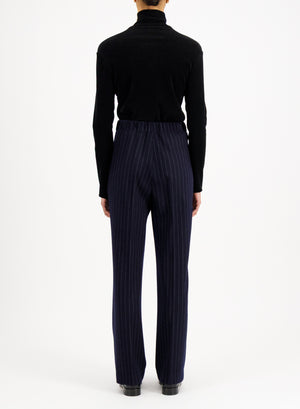 pleated trousers with elastic waist pinstripe