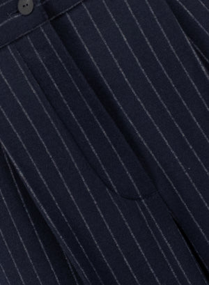 pleated trousers with elastic waist pinstripe