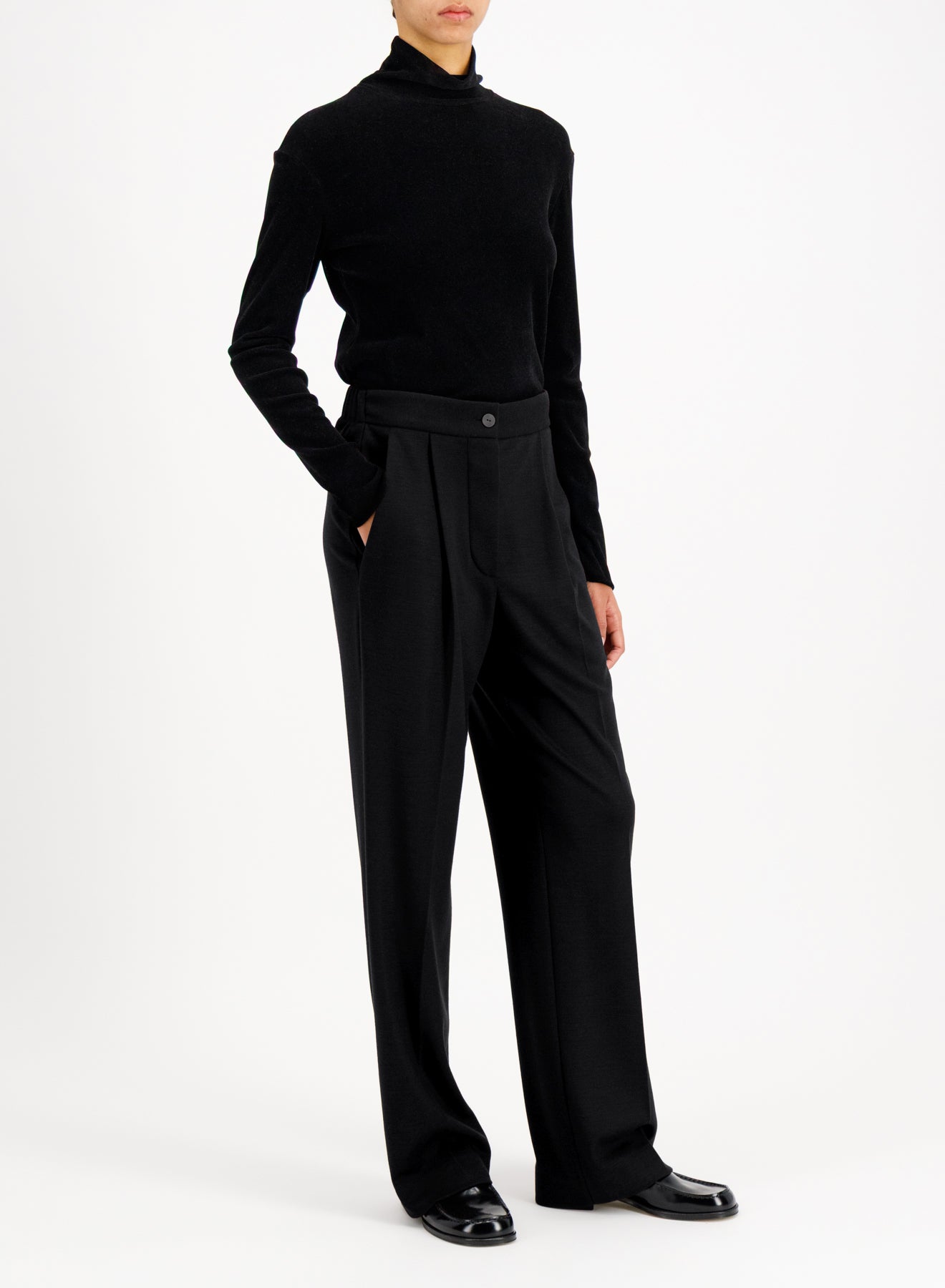 pleated trousers with elastic waist superfine merino