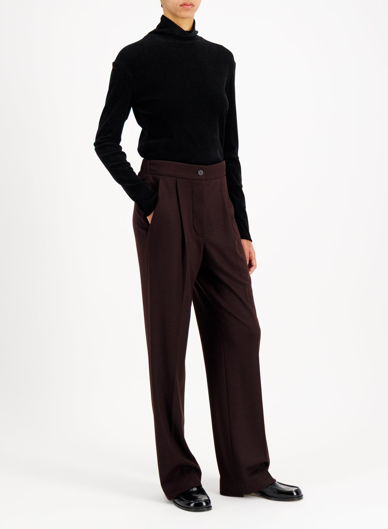 pleated trousers with elastic waist superfine merino