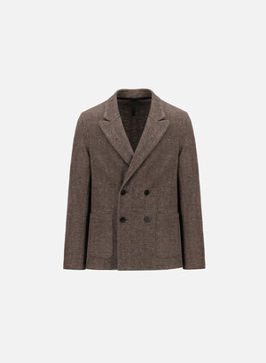 Peak lapel blazer patterned wool & cotton blend moleskin texture