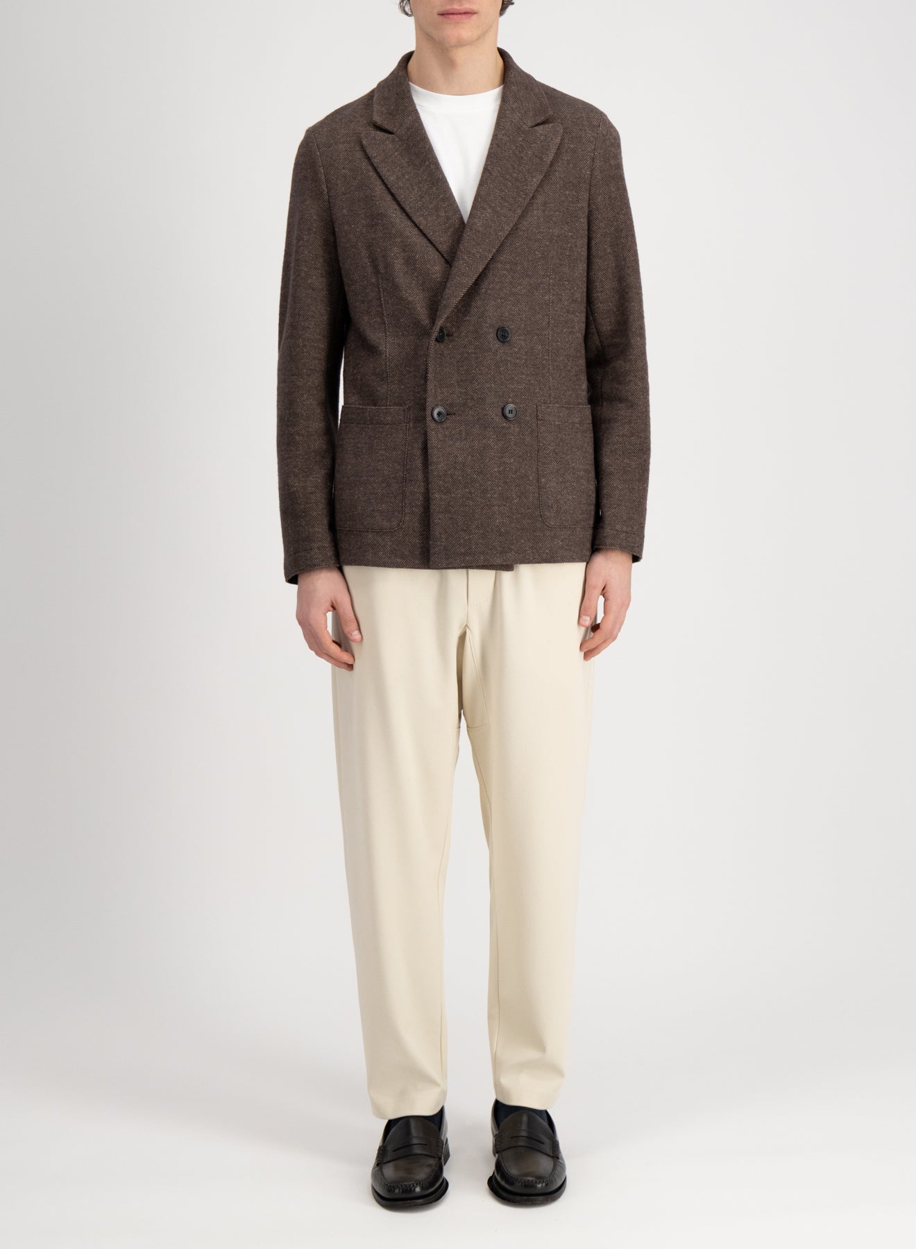 Peak lapel blazer patterned wool & cotton blend moleskin texture