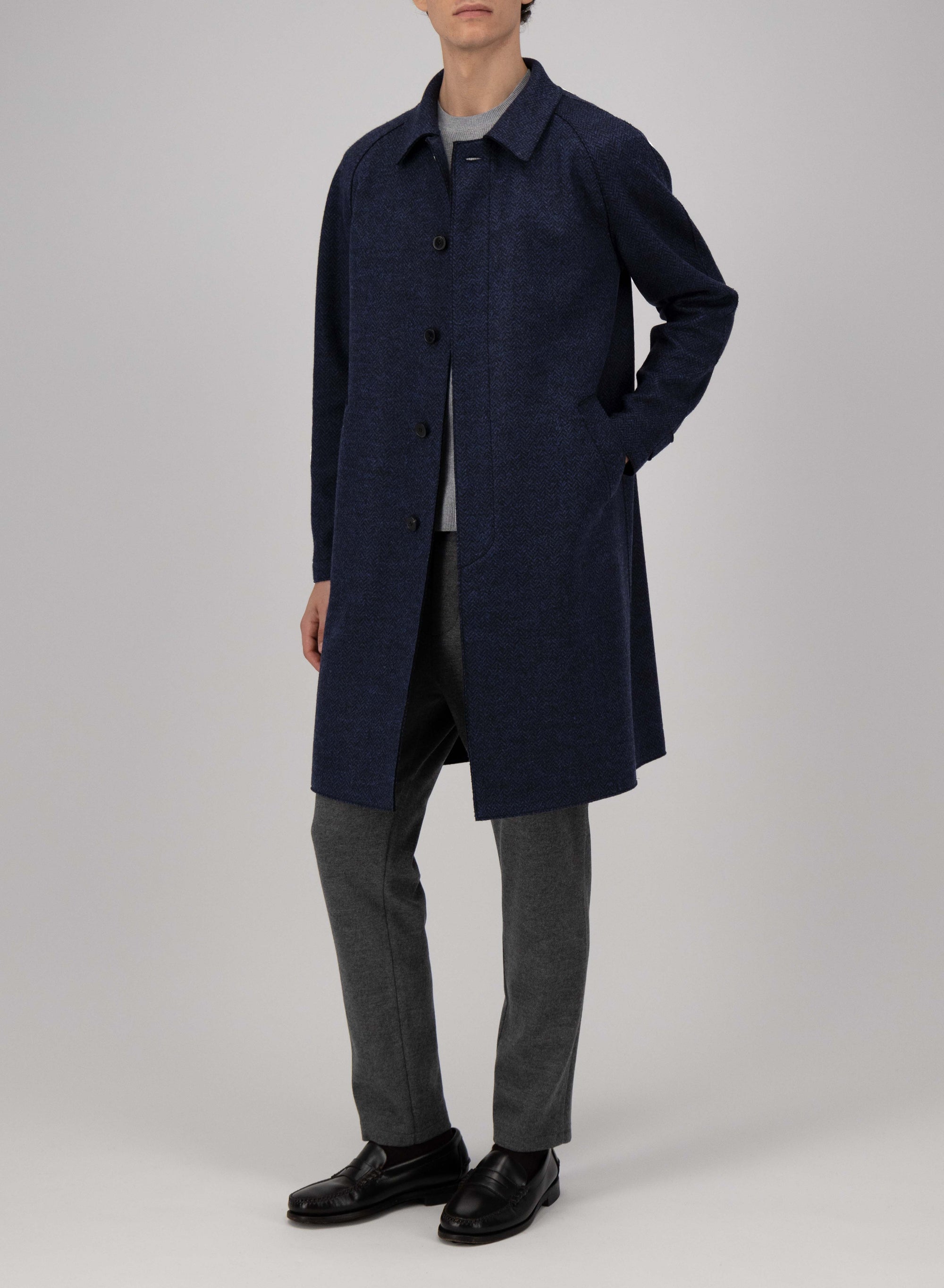 Fly front raglan coat herringbone double