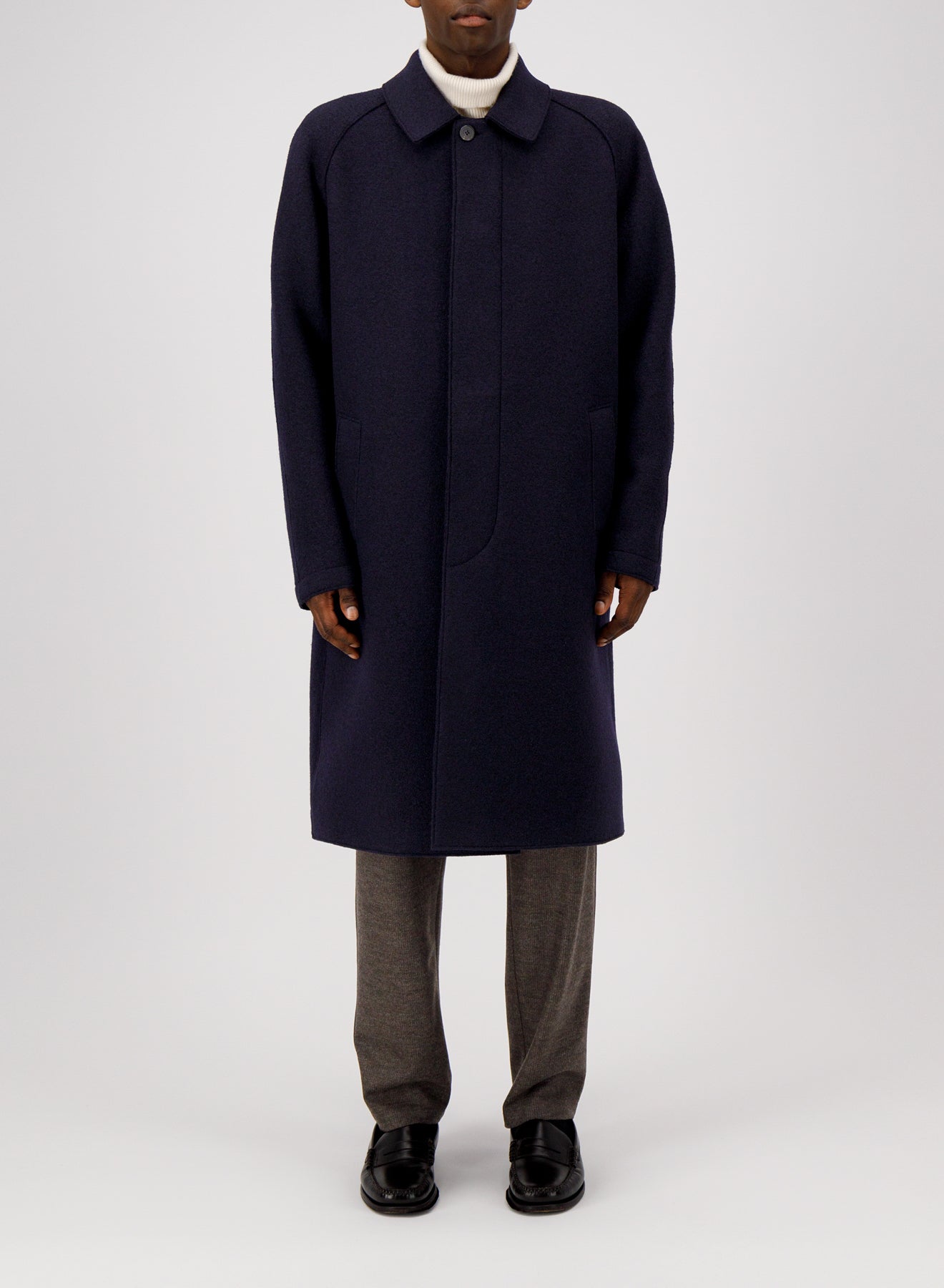 Fly front balmacaan boiled wool