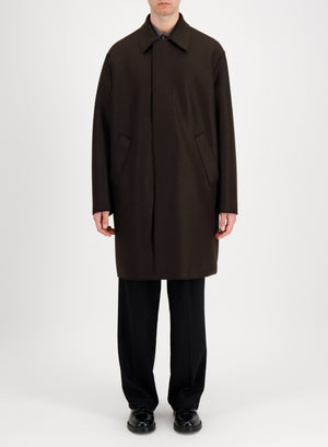 Fly front zipped coat in pressed wool