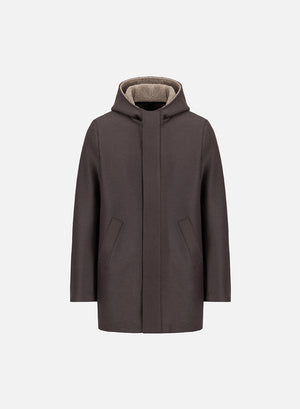Parka in pressed wool and bouclé