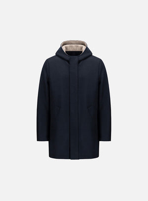 Parka in pressed wool and bouclé