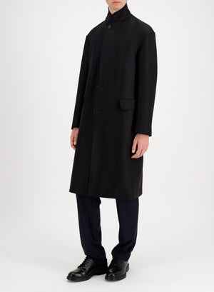 Dropped shoulder chester coat in pressed wool