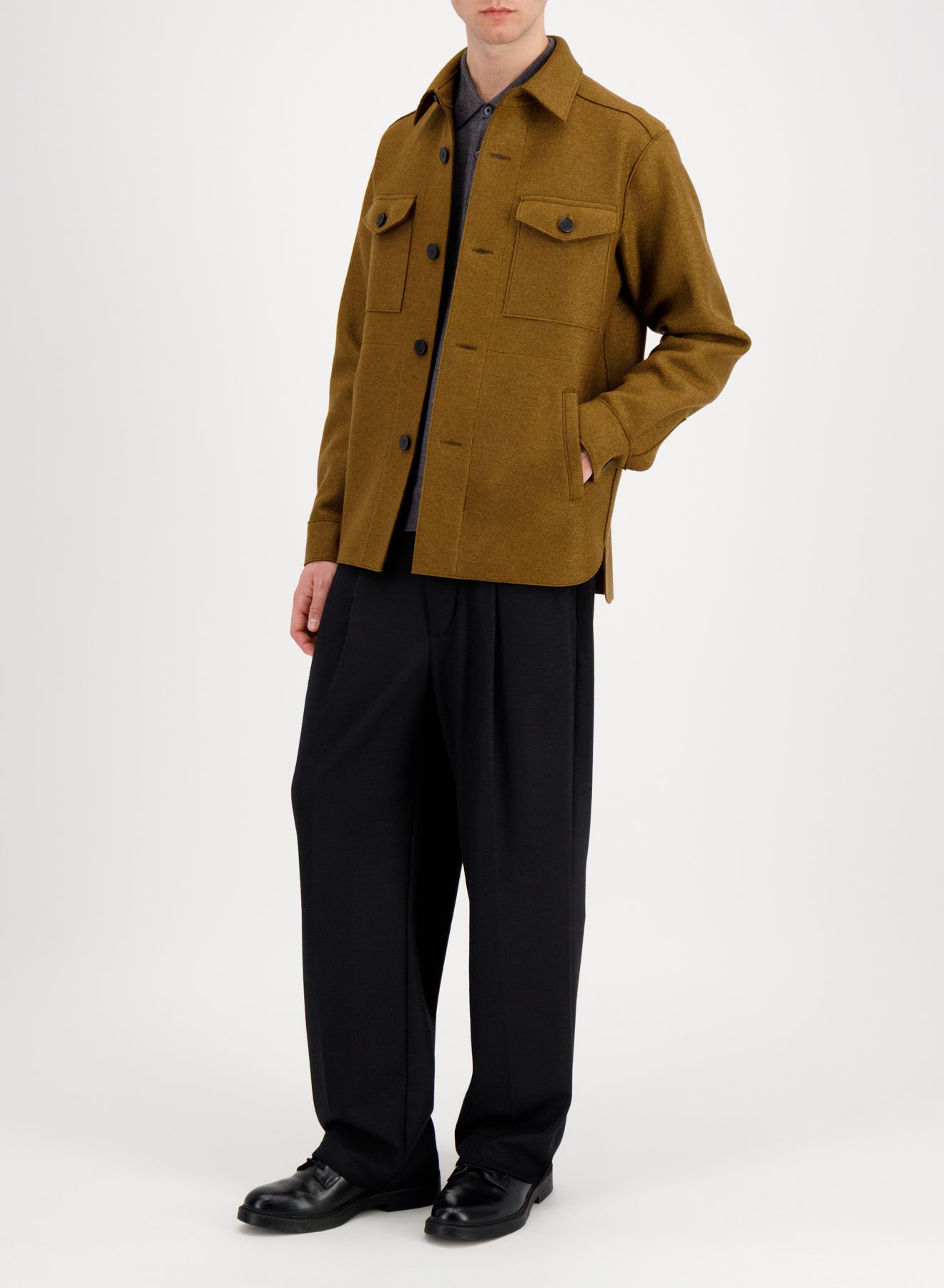 Shirt jacket in pressed wool
