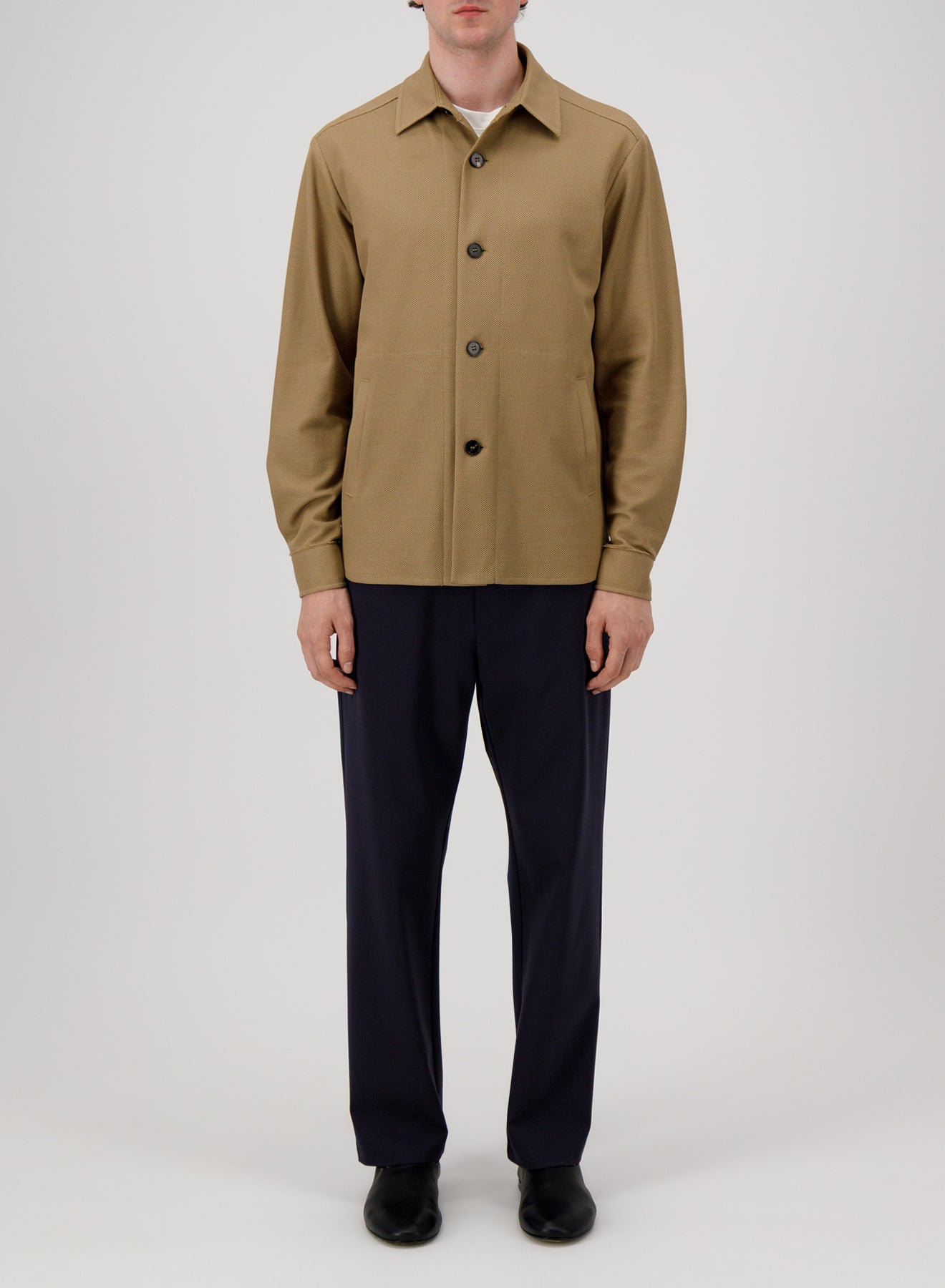 Shirt jacket honeycomb crafted with Loro Piana fabric