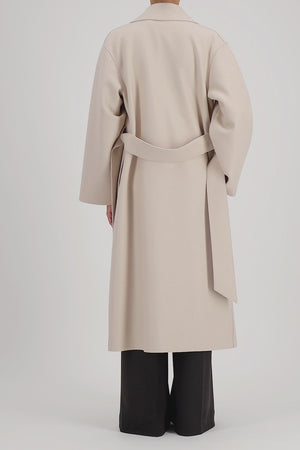 Belted clutch coat in pressed wool