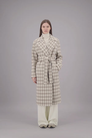 Belted long coat gingham pattern