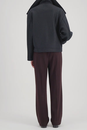 Funnel biker jacket in pressed wool