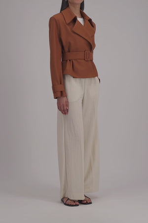 Cropped belted trench cashmere blend