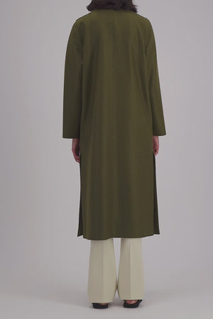 Long boxy coat in light pressed wool