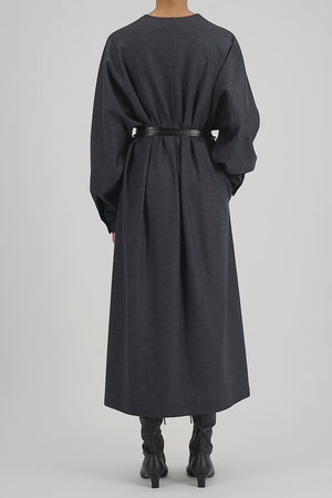 Kimono dress with leather belt in superfine merino