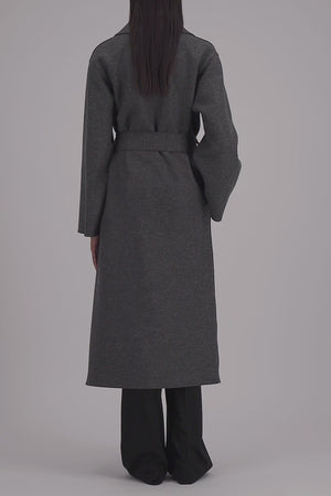 Belted clutch coat in pressed wool
