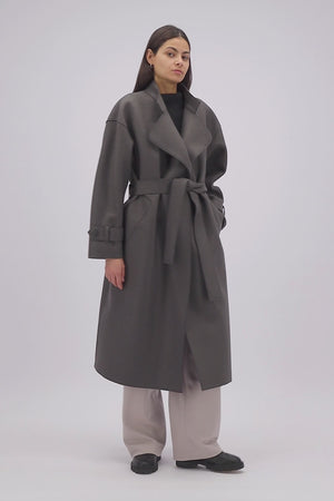 Oversized trench coat pressed wool