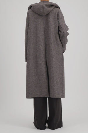 Long hooded coat in pressed wool