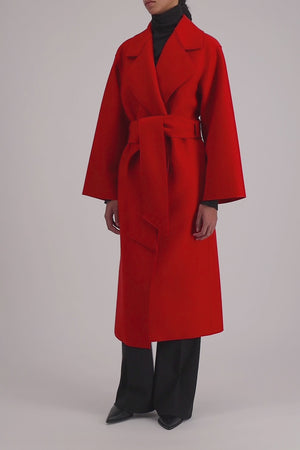 Belted clutch coat pressed wool