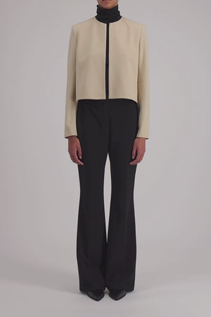 Collarless jacket superfine merino