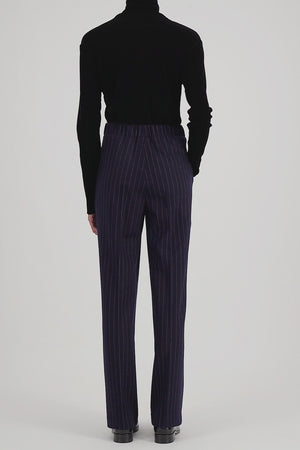 Pleated trousers with elastic waist pinstripe