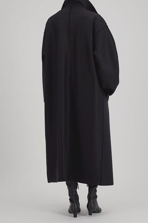 Funnel neck oversized coat in pressed wool
