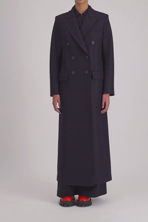 Long double breasted tailored coat pressed wool