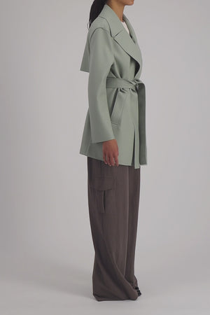 Short trench light pressed wool