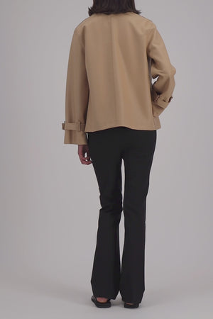 Oversized short trench light pressed wool