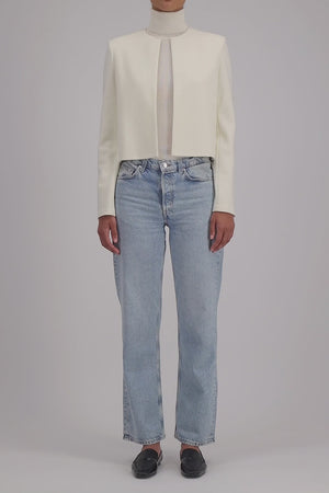 Collarless jacket superfine merino