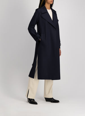 Double vent trench coat light pressed wool