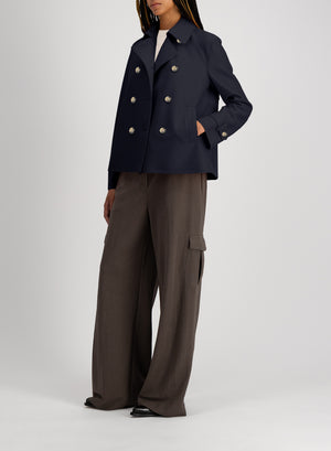 Cropped trench in light pressed wool
