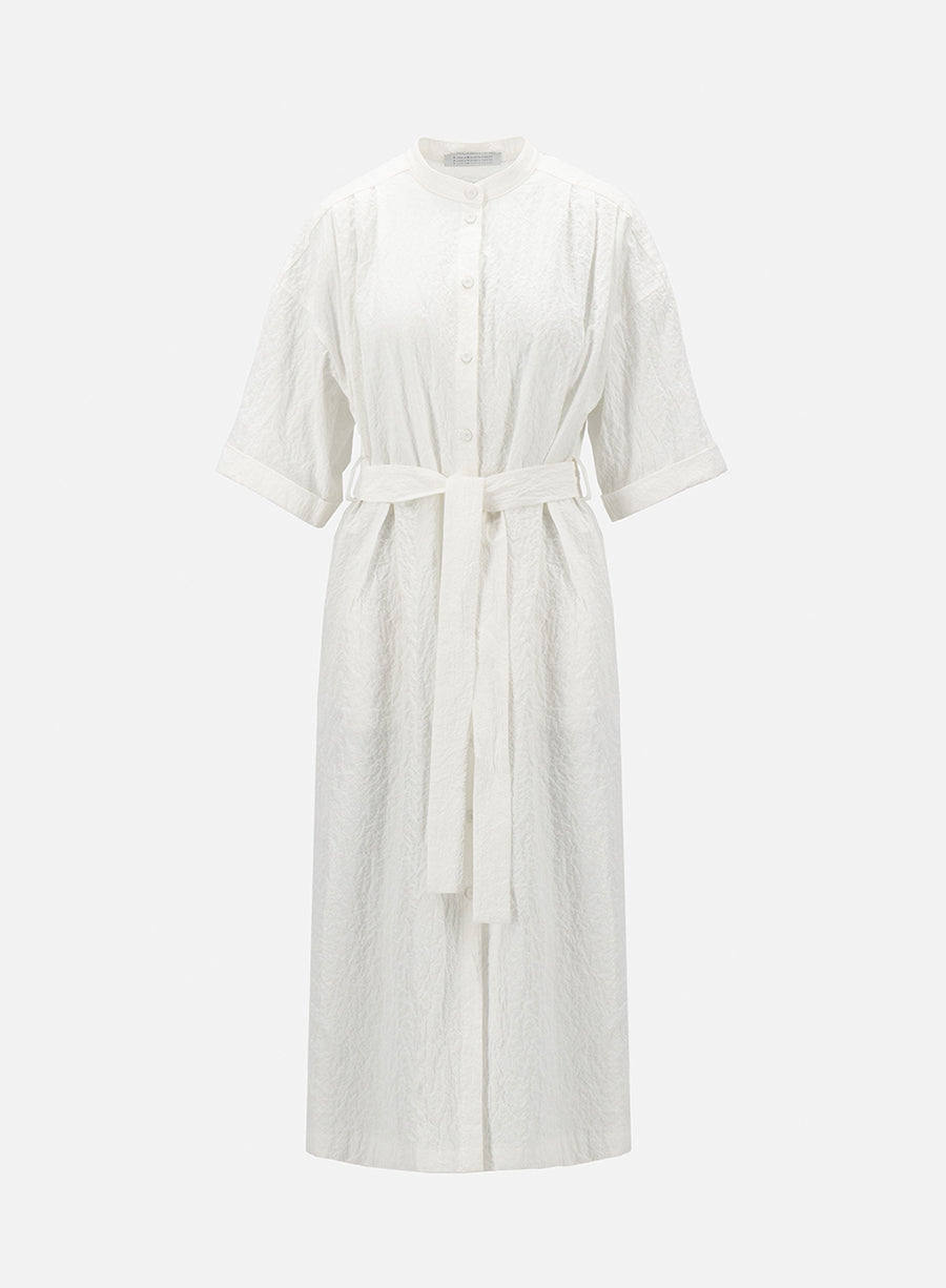 Long belted shirt dress creased cotton