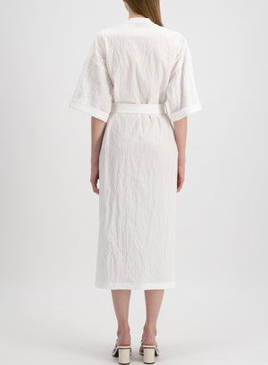 Long belted shirt dress creased cotton