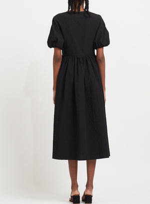 Dress with puff sleeves in creased cotton